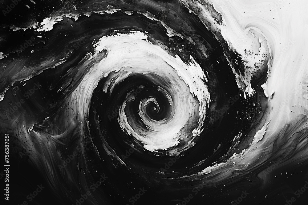 Poster abstract monochrome paint swirl with a dynamic vortex design, ideal for backgrounds or creative conc