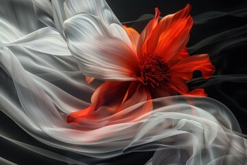 orange and red poppy flower with a black background
