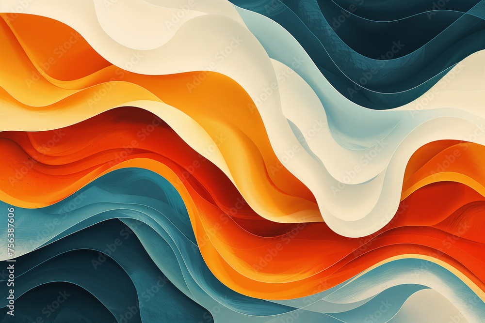 Poster abstract colorful wavy background in a smooth blend of orange, blue, and white hues, suitable for dy