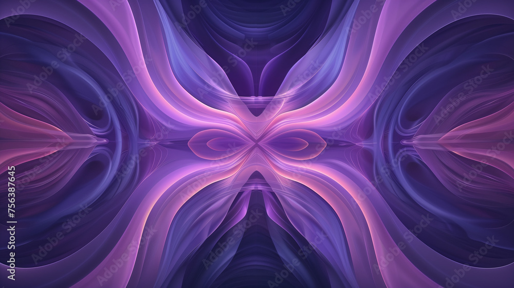 Poster abstract symmetrical purple and blue fractal background with a smooth gradient, perfect for design c