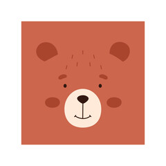 Simple bear portrait. Cute animal head portrait, kawaii bear face flat illustration