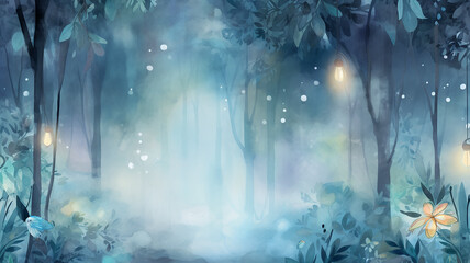 Fototapeta premium watercolor background light green blue and white shades rainforest in the rainy season, abstract background
