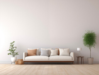 Scandinavian interior design with home decor. Cozy house with room with indoor plants. Bedroom, living room. Hostel, housing rental, guest apartment.