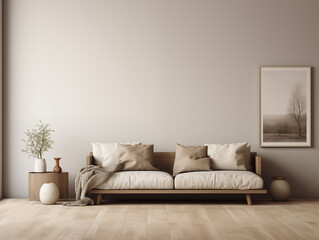 Scandinavian interior design with home decor. Cozy house with room with indoor plants. Bedroom, living room. Hostel, housing rental, guest apartment.