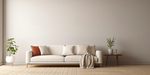 Scandinavian interior design with home decor. Cozy house with room with indoor plants. Bedroom, living room. Hostel, housing rental, guest apartment.