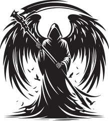 Silhouette of a grim reaper isolated on white background