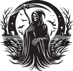 Silhouette of a grim reaper isolated on white background