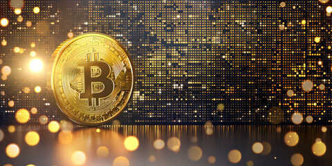 Bitcoin background crypto currency background bitcoin golded banner crypto currency banner bitcoin banner - obrazy, fototapety, plakaty