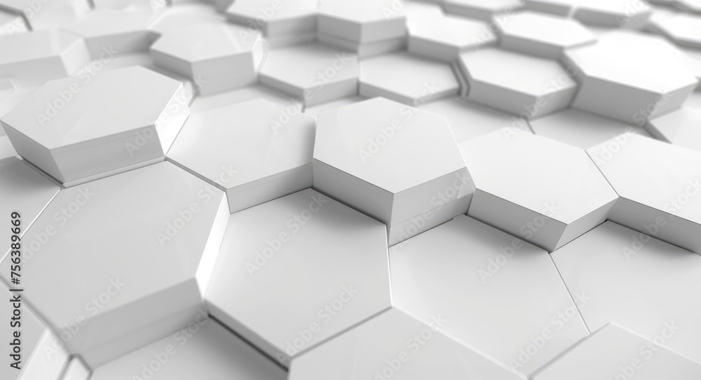 Poster white hexagon background with ample copy space for your text. 3d illustration of clean and modern wh