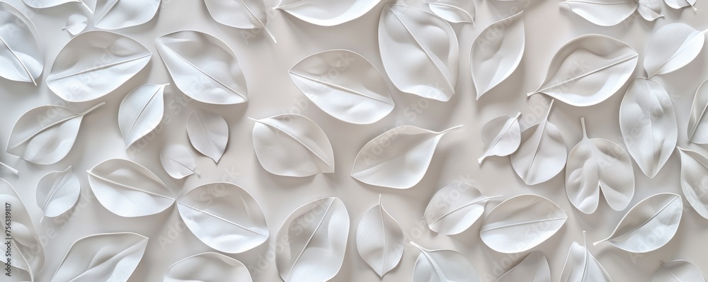 Poster a backdrop featuring white geometric leaves on 3d tiles, creating a texture that is both modern and 