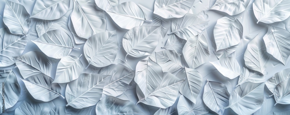 Poster a backdrop featuring white geometric leaves on 3d tiles, creating a texture that is both modern and 