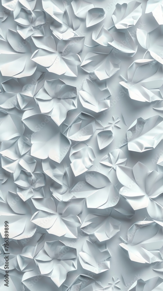 Poster a backdrop featuring white geometric leaves on 3d tiles, creating a texture that is both modern and 