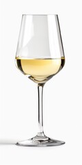 Wine Glass Isolated On White Background. Single Chardonnay White Wine Glass Cut-out in Grey and White Background for Food and Drink concept