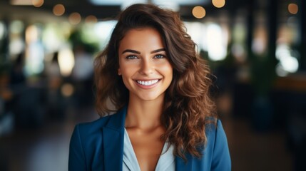 Portrait of a young businesswoman smiling in a restaurant