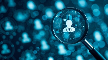 A conceptual image illustrating the process of human resource management and recruitment in business, depicting the search for the most talented and suitable employee for a company.