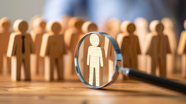 A conceptual image illustrating the process of human resource management and recruitment in business, depicting the search for the most talented and suitable employee for a company.