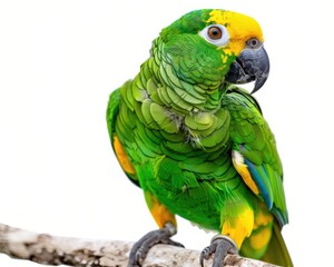 Yellow-Naped Parrot - 6 Year Old Cut-Out Pet Bird Isolated on White Background for Domestic Grab