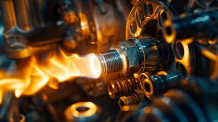 The mechanic carefully inspected the car's engine, checking each spark plug and coil for wear and tear, ensuring proper maintenance and repair of all metal parts.