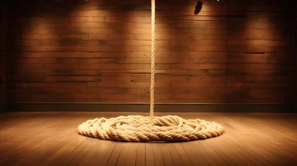 Deurstickers rope art installation in a wooden room © Molostock