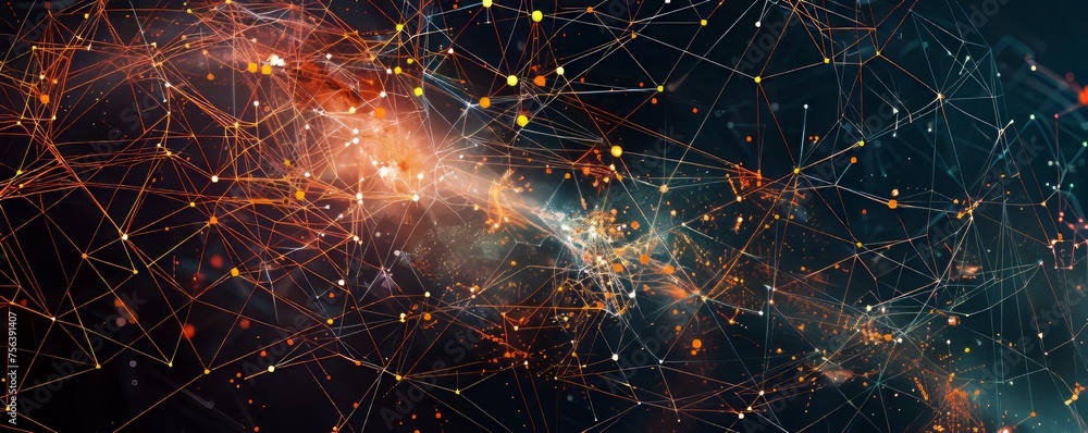 Poster a colorful, abstract image of a network of lines and dots