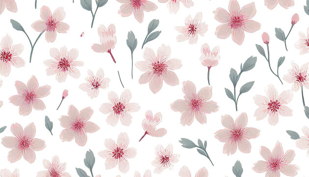 Flower pattern pink green, minimal flower plant pattern 2d, illustration