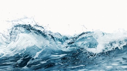 A crisp wave of blue water captured in isolation against a stark white background, highlighting the purity and fluidity of water in motion.