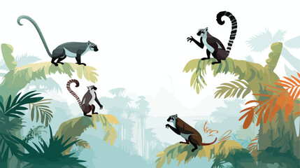 A group of agile lemurs leaping from tree to tree i