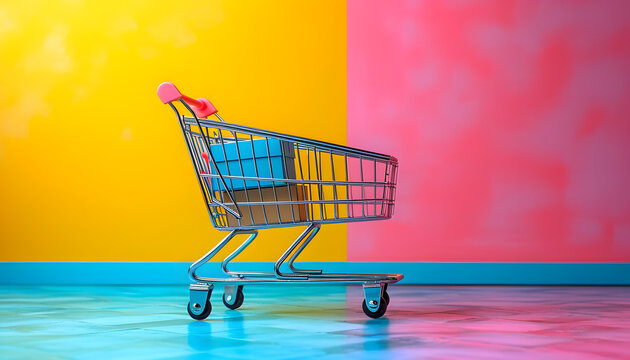 Shopping Trolley with Parcel boxes, Shopping Online Concept