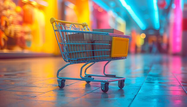 Shopping Trolley with Parcel boxes, Shopping Online Concept