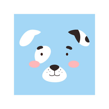 Simple dog portrait. Cute animal head portrait, kawaii puppy face flat illustration