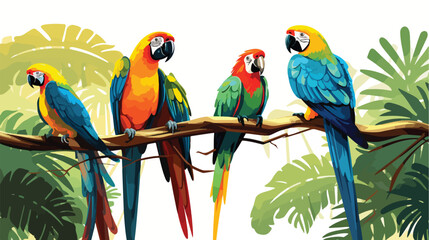 A group of colorful parrots chatting and mimicking