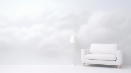 Fototapeta na wymiar armchair in a white cloud interior, abstract white cloud background and a place to sit, light background with copy space