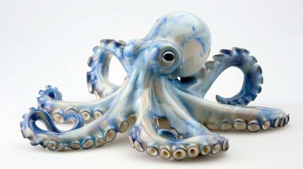 Porcelain figurine of an octopus, in blue and pearlescent tones - obrazy, fototapety, plakaty
