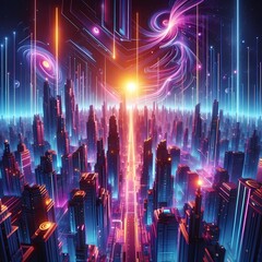 A 3D art representation of the most searched wallpaper, showcasing a futuristic cityscape at night...
