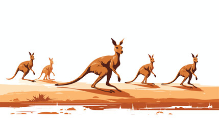A group of kangaroos hopping across an arid landscape