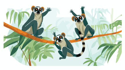 A group of lemurs swinging through the treetops 