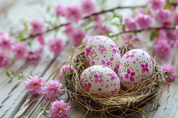 Fototapeta na wymiar Colourful easter eggs in spring