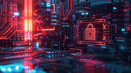 "Digital Security: Glowing Padlock on Computer Screen"