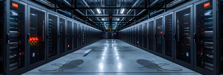 Server Room in Building,
Panorama of the server room of the data center