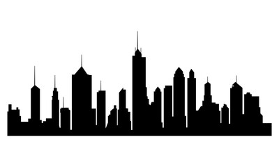 Naklejka premium Black cities silhouette. Horizontal skyline in flat style isolated on white. Cityscape with windows, urban panorama of night town.