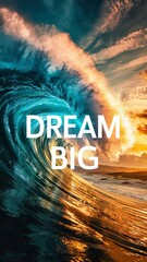 Fototapeta na wymiar powerful wave with dream big inspirational message