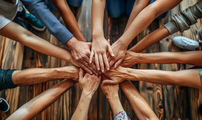 Fototapeta na wymiar group of people holding hands symbolizing success and team support