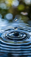 A flawless water drop generates concentric circular ripples, embodying the peaceful and hypnotic influence of an instant's contact with the water, representing cleanliness and straightforwardness. - obrazy, fototapety, plakaty