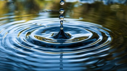 A flawless water drop generates concentric circular ripples, embodying the peaceful and hypnotic influence of an instant's contact with the water, representing cleanliness and straightforwardness. - obrazy, fototapety, plakaty