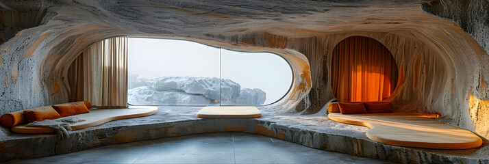 Window with Curtains in a Natural Building,
Stone Sanctuary Journey into the World of Cave Retreats