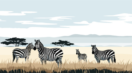 A group of zebras grazing peacefully on the grassy