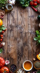 A rustic wooden background laden with a selection of healthy foods, presenting an inviting and wholesome tableau that encourages nutritious eating and lifestyle choices.