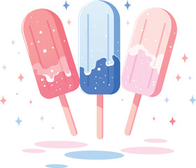 Flat vector illustration set of three melting popsicles