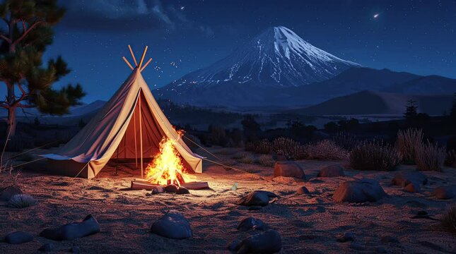 Mountain Majesty: Indian Tent in the American Landscape Seamless looping 4k time-lapse virtual video animation background. Generated AI