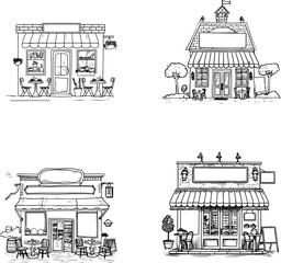Charming Line Art of Quaint Shops and Cozy Houses Collection